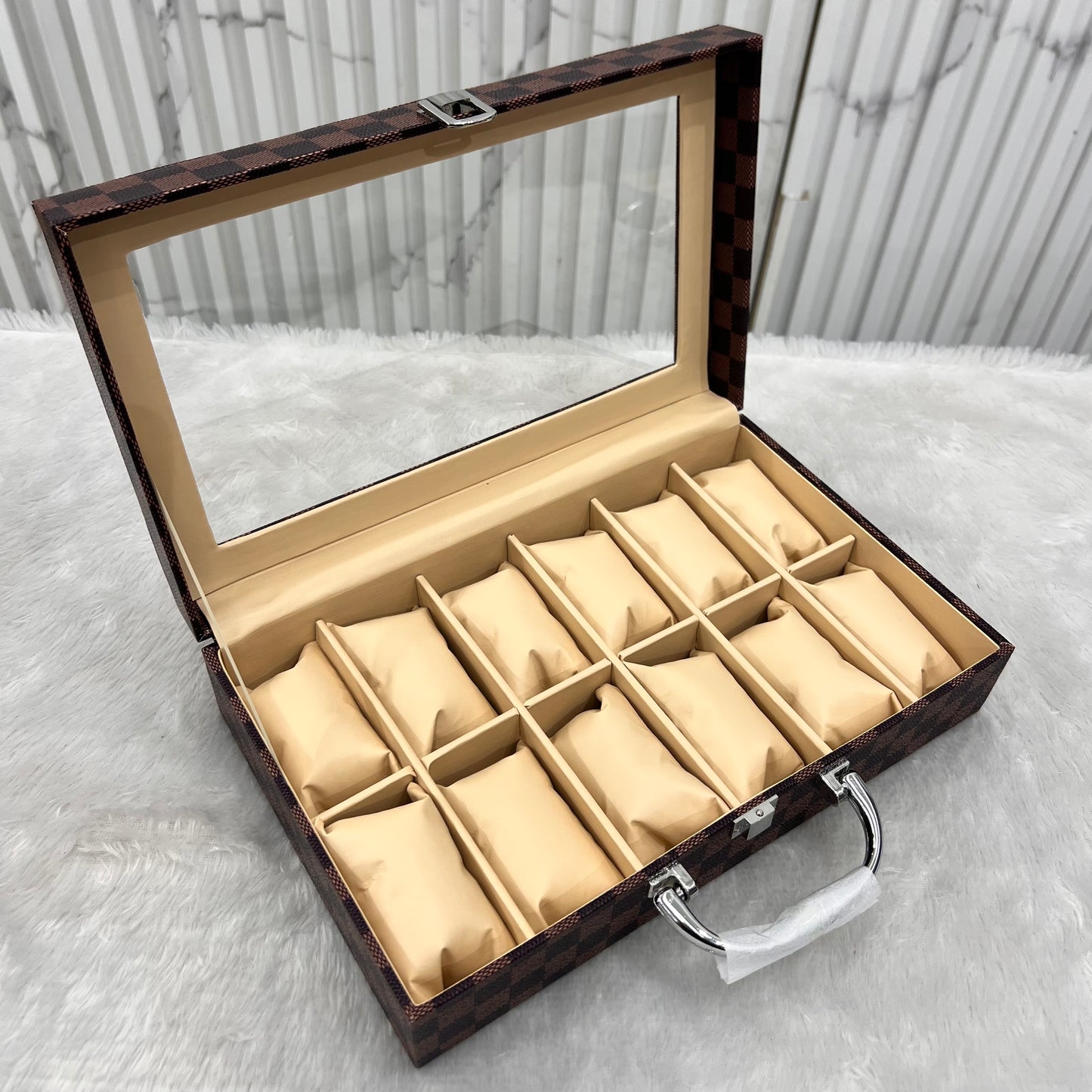 Watch organiser wooden glass top