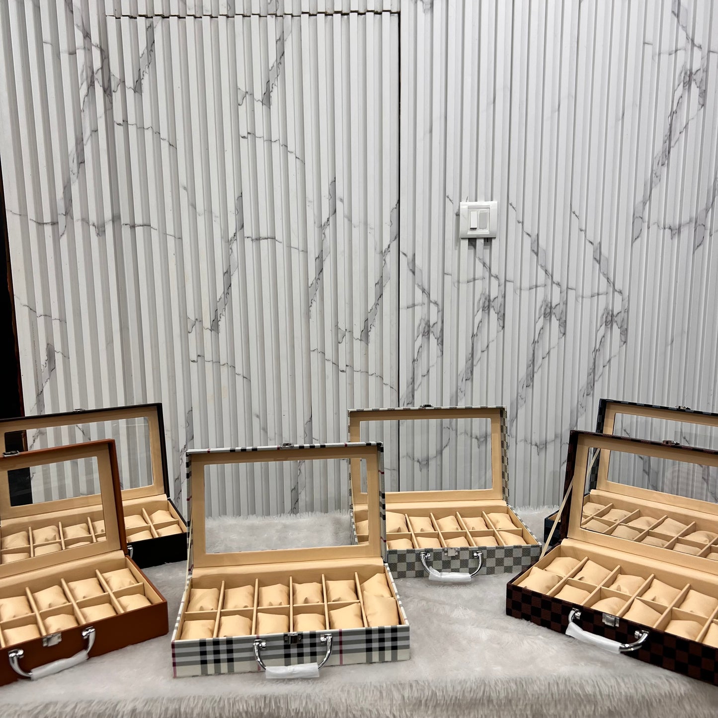 Watch organiser wooden glass top