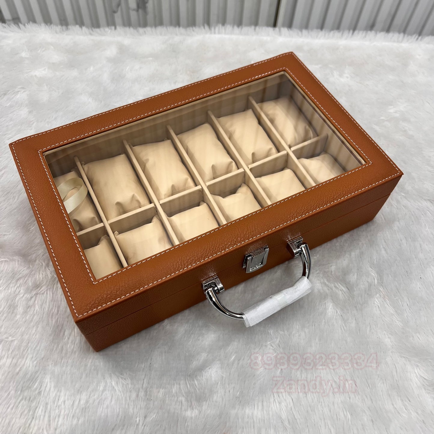 Watch organiser wooden glass top