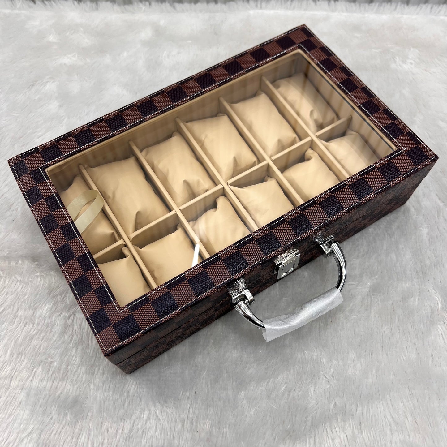 Watch organiser wooden glass top