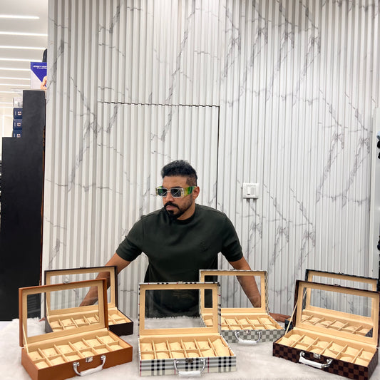 Watch organiser wooden glass top