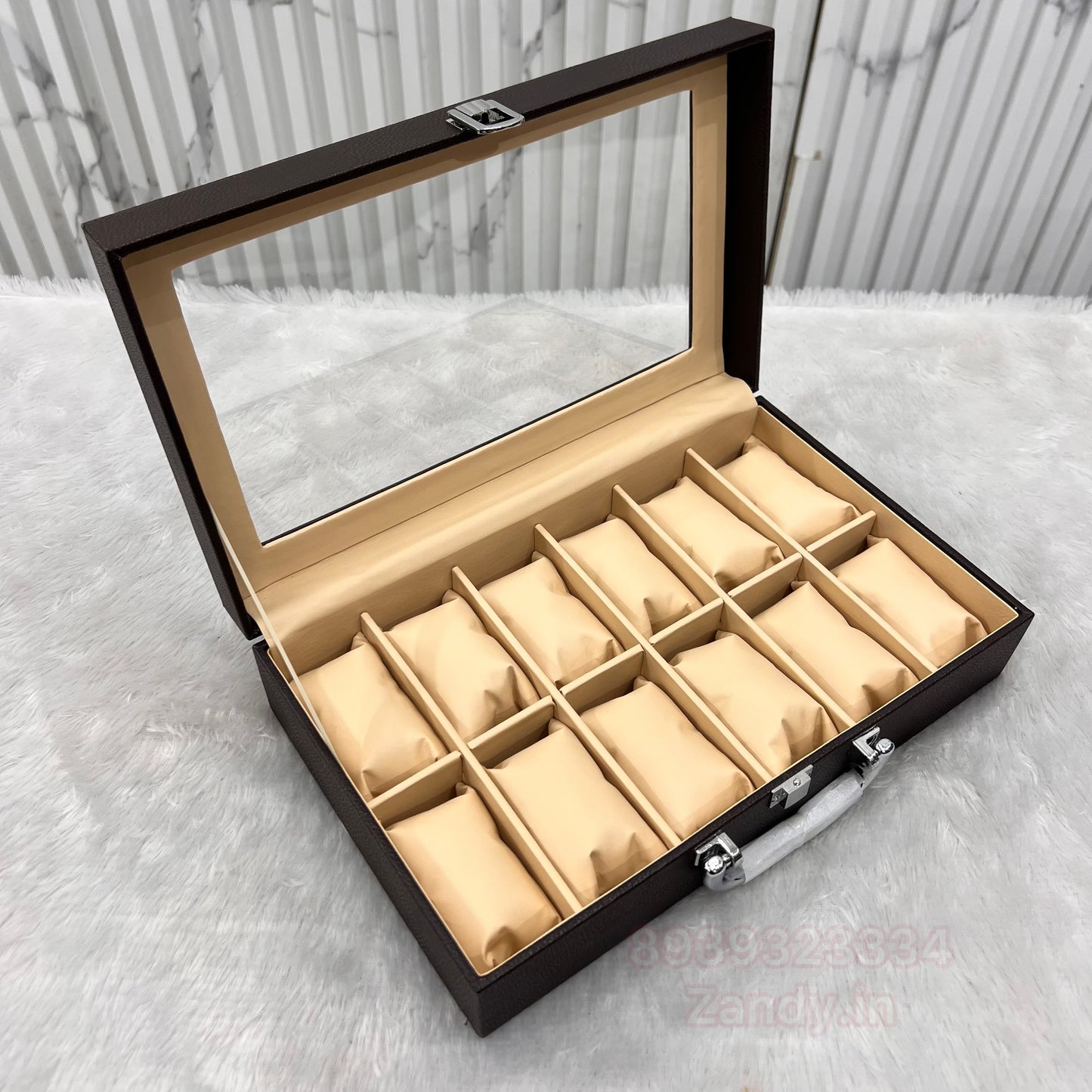 Watch organiser wooden glass top