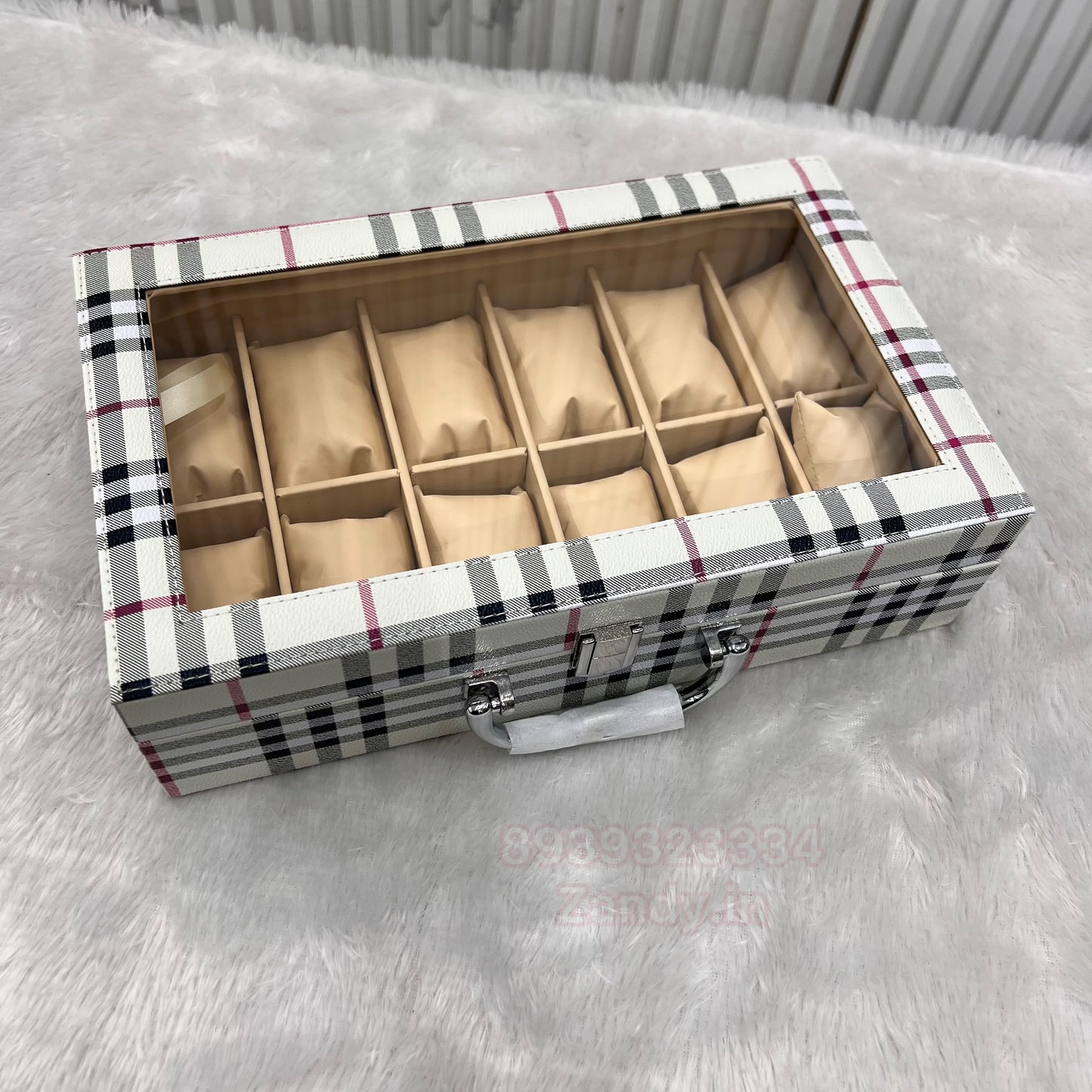 Watch organiser wooden glass top