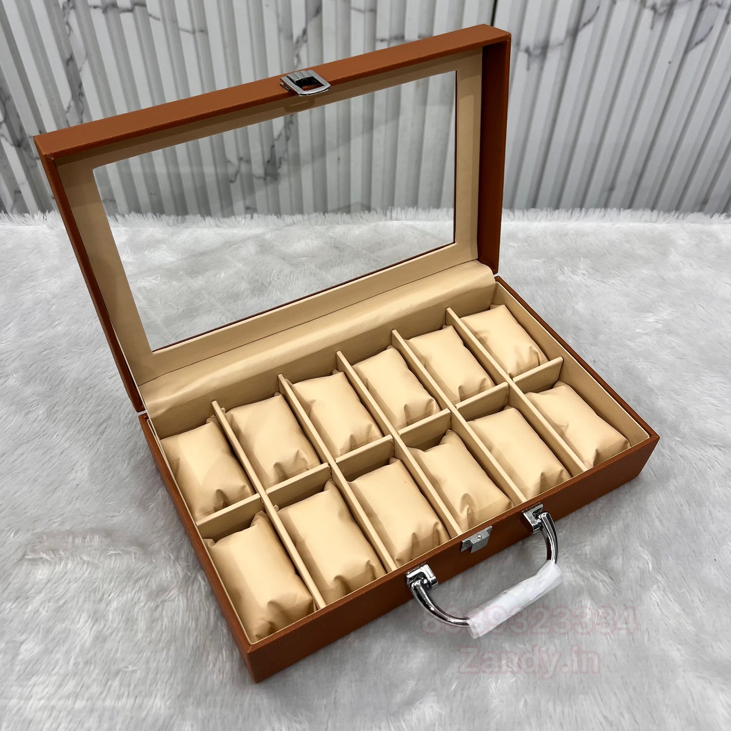 Watch organiser wooden glass top