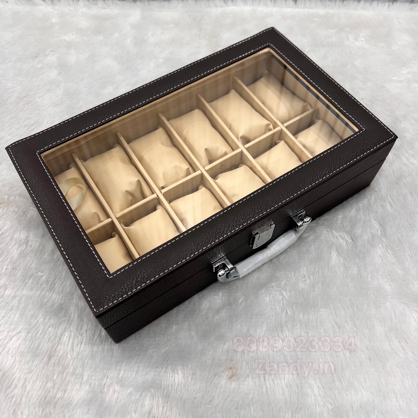 Watch organiser wooden glass top