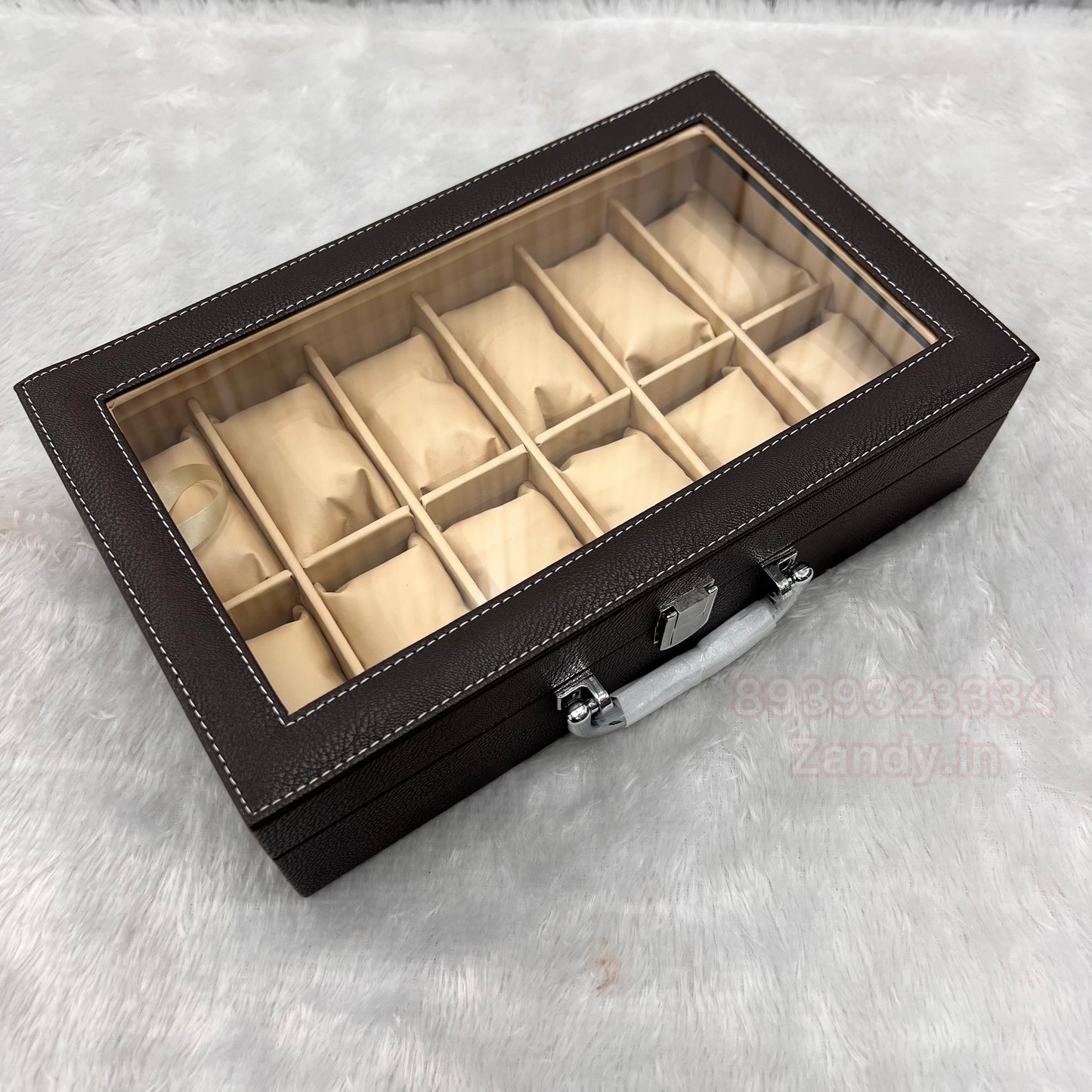 Watch organiser wooden glass top