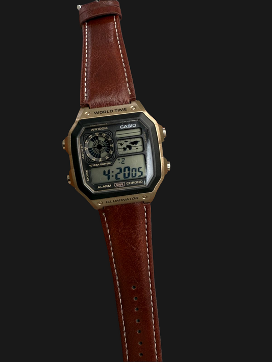 LEATHER STRAP DIGITAL WATCH